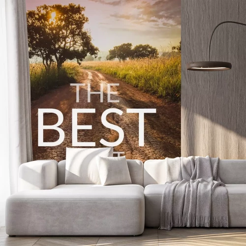 Sticker Inspirational and motivation quote on road in nature background with vintage filter.