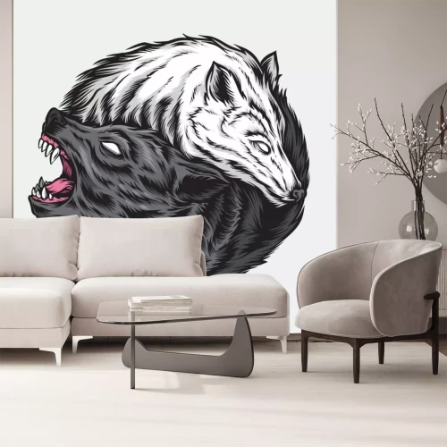 Sticker Wölfe weiß und schwarz Yin und Yang Muster