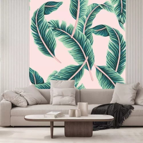 Fototapete Palmenblätter auf rosa Hintergrund