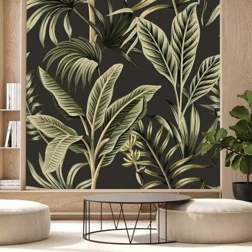 Fototapete Palmenblätter auf leicht grauem Hintergrund