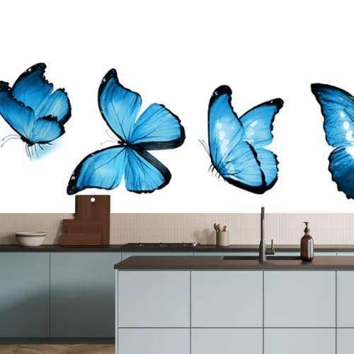 Sticker Blauer Schmetterling in verschiedenen Positionen aufgenommen