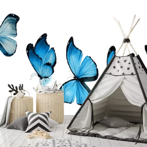 Sticker Blauer Schmetterling in verschiedenen Positionen aufgenommen