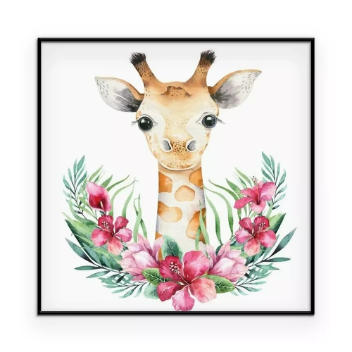 Poster Giraffe mit Blumenschmuck