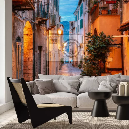 Fototapete Terracina, Italy. Night Evening View Of Old Street In Illuminations