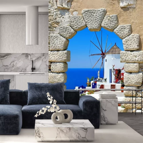 Sticker Der berühmte Windmühle auf Santorin