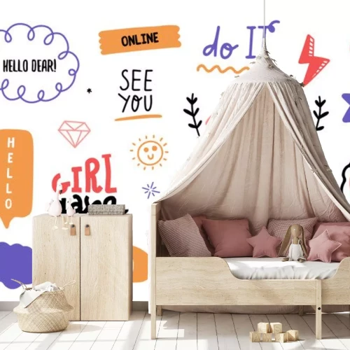 Sticker Bunte Slogans zwischen fröhlichen Grafiken