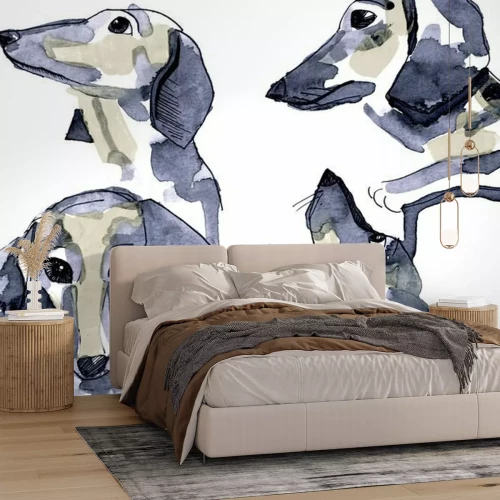 Fototapete Dackel mit Aquarellfarben gemalt auf weißem Hintergrund