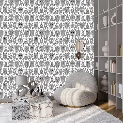 Tapete Große und kleine schwarze und weiße Eulen