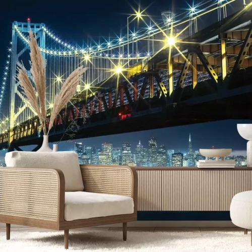 Fototapete Stadt San Francisco in der Dämmerung mit beleuchteter Brücke