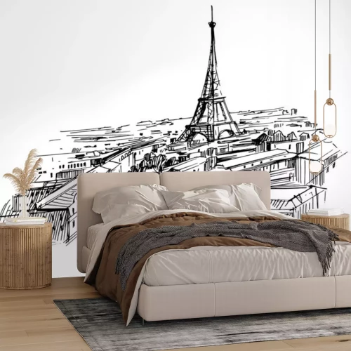 Sticker Illustration of paris with eiffel tower. Hand drawn ink sketch converted to vector.