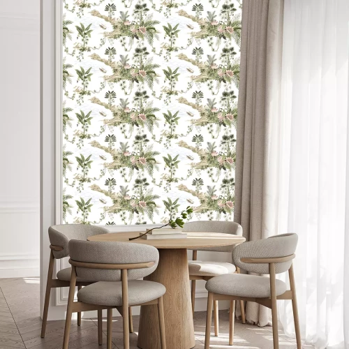 Tapete Tropische Inseln und Pastellblumen