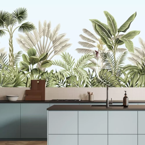 Fototapete Vintagepflanzen auf blauem Hintergrund