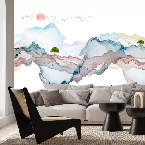 Sticker Abstrakte Landschaft mit Meer und Bergen