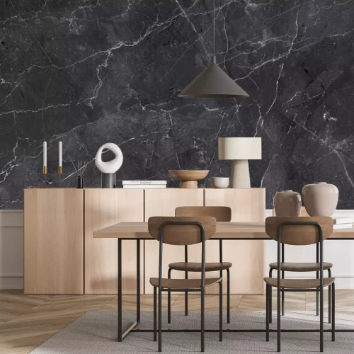 Fototapete Marmor schwarz mit weißen Linien