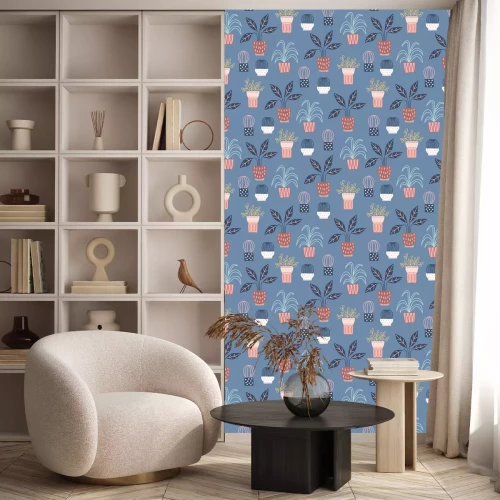 Tapete Illustrierte Topfblumen im skandinavischen Stil