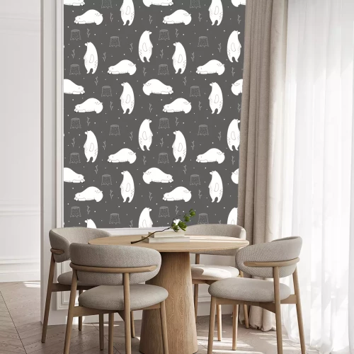 Tapete Weiße skandinavische Bären auf grauem Hintergrund