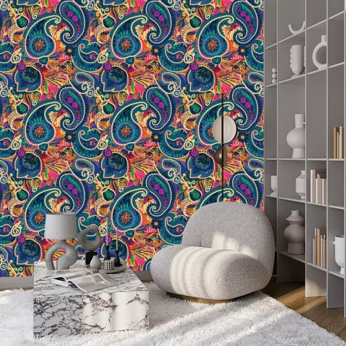 Tapete Bunte Blumen im orientalischen Stil