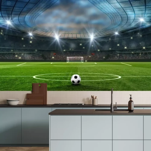 Fototapete Ball in einem leeren, mit Fans gefüllten Stadion