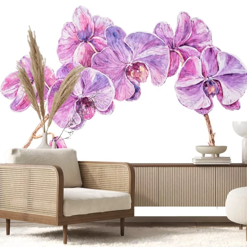 Sticker Aquarell Orchideenblüten in Lila