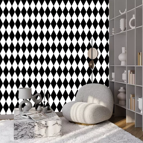 Tapete Tile black and white background or vector pattern for seamless decoration wallpaper
