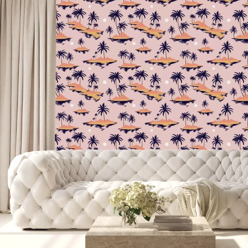 Tapete Sonnenuntergang zwischen Palmen