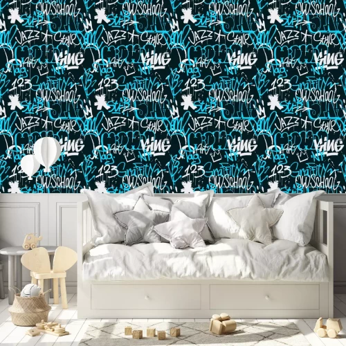 Tapete Graffiti-Schriftzug mit einem Blaustich