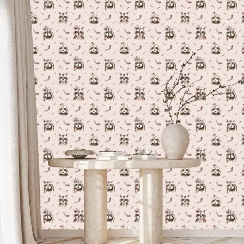 Tapete Aquarellwaschbär mit Federn