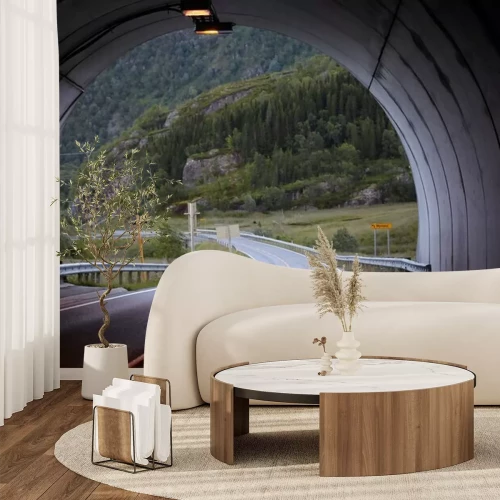 Fototapete Tunnel mit norwegischer Landschaft