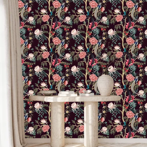 Tapete Exotische Vögel und Vegetation