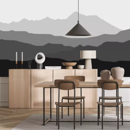 Sticker Schwarz-weiße Landschaft Umriss einer Bergkette