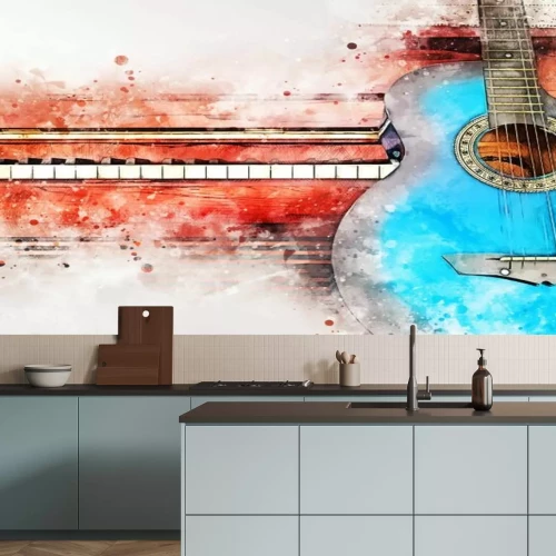 Fototapete Abstraktes Aquarell von Gitarre und Klavier