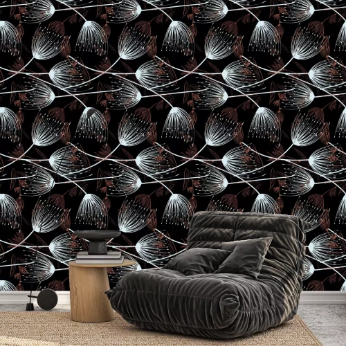 Tapete Pusteblumen hell weiß und braun Grafik