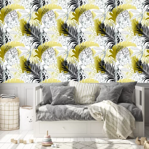 Tapete Nahtloses tropisches Muster. Lässt Palmeabbildung. Moderne Grafik.