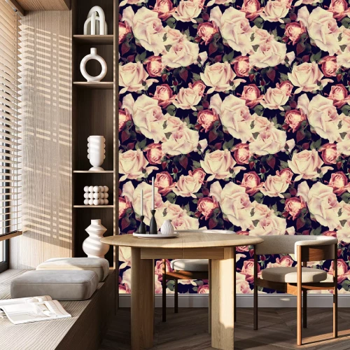 Tapete Rosen auf schwarzem Hintergrund Pastellfarben