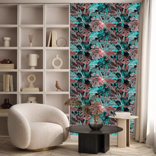 Tapete Tropisches Muster. Aquarell Thailand Palmen, Monster, Hibiskus, Bananenbaum. Exotische Badebekleidung. Hawaiianisches horizontales Sommermuster. Wiederholbarer Aloha-Druck. Aquarell-Sommerillustration