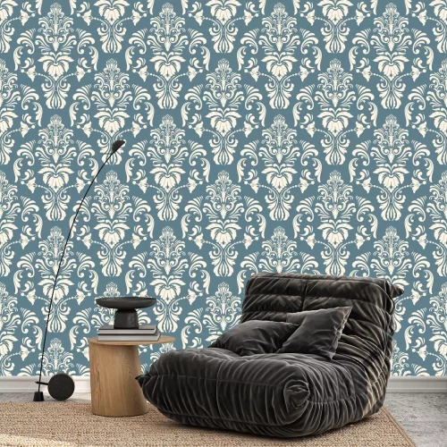 Tapete Gealtertes ornamentales Muster in Blautönen