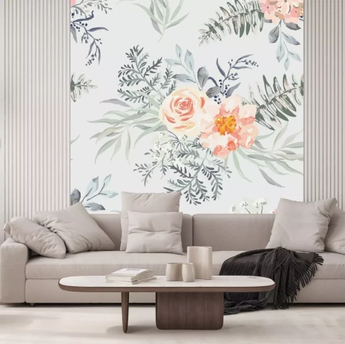 Sticker Romantischer Vintage-Strauß mit Blumen und Blättern