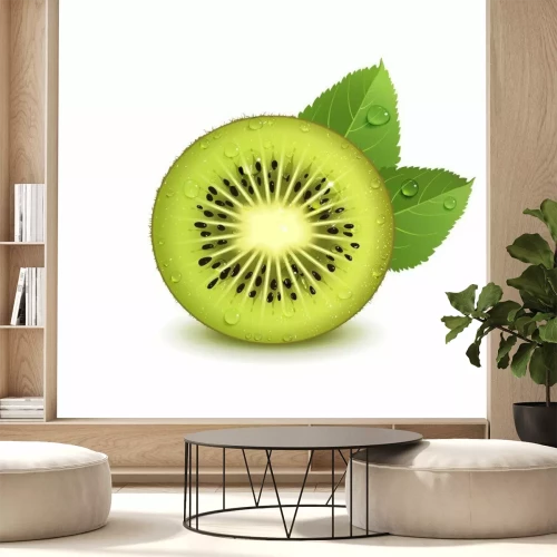Sticker Geschnittene Kiwi mit Wassertropfen bedeckt