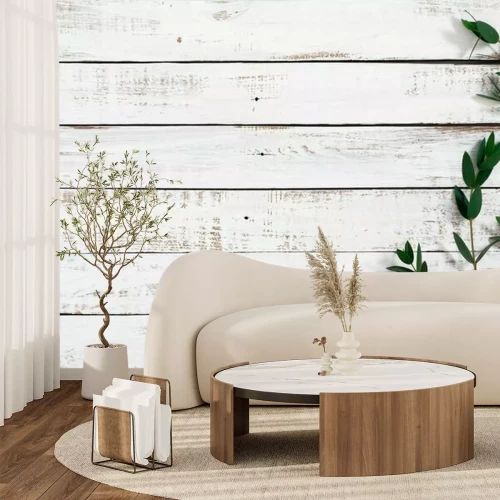 Fototapete Eukalyptusblätter auf dem Holzboden