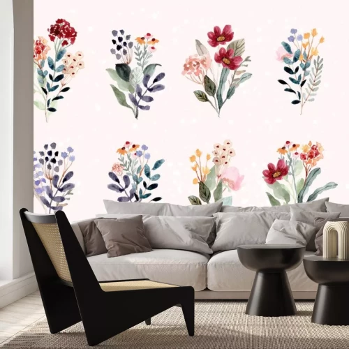 Sticker Mehrfarbige Blumensträuße mit Aquarellfarben gemalt