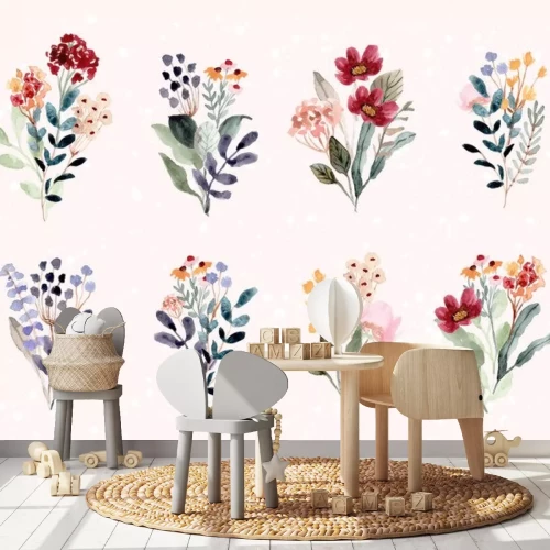 Sticker Mehrfarbige Blumensträuße mit Aquarellfarben gemalt