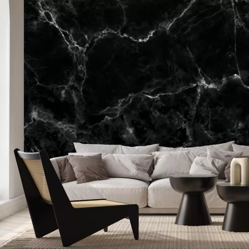 Fototapete Schwarzer Marmor mit weißen Verzierungen
