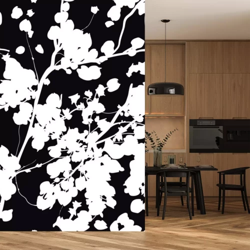 Sticker black and white abstract flowers pattern