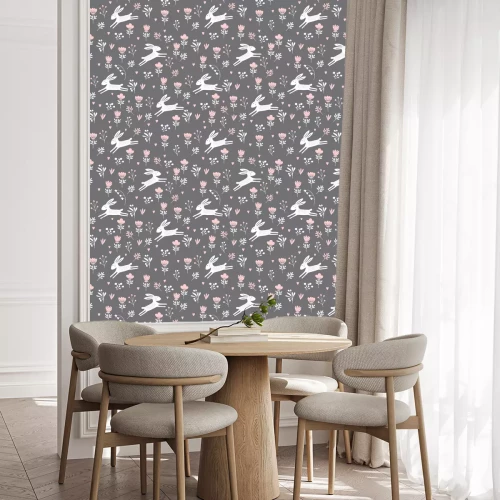 Tapete Weiße Hasen auf einer Wiese