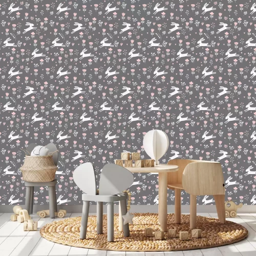 Tapete Weiße Hasen auf einer Wiese