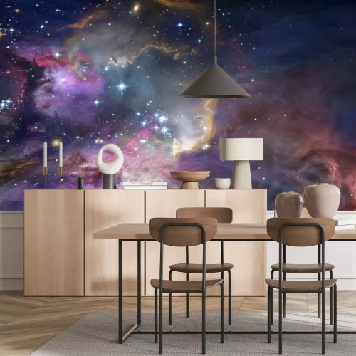 Fototapete Farbenfroher Nebel mit Sternen im Weltall