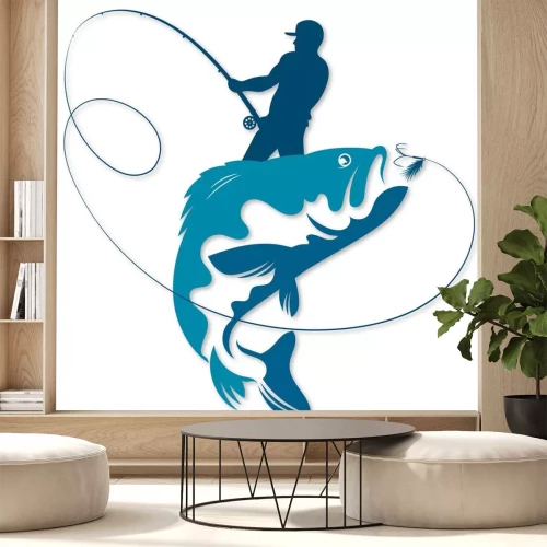 Sticker Fische minimalistische Grafik eines Fischers und Fische