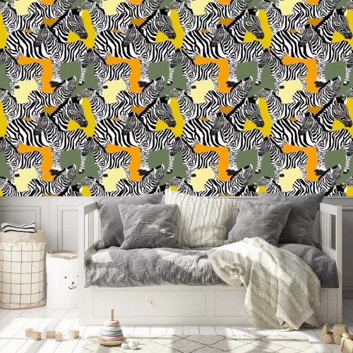 Tapete Zebras mit bunten Augen und farbenfrohem Hintergrund