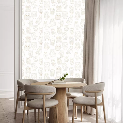 Tapete Leuchtende Eulen auf weißem Hintergrund