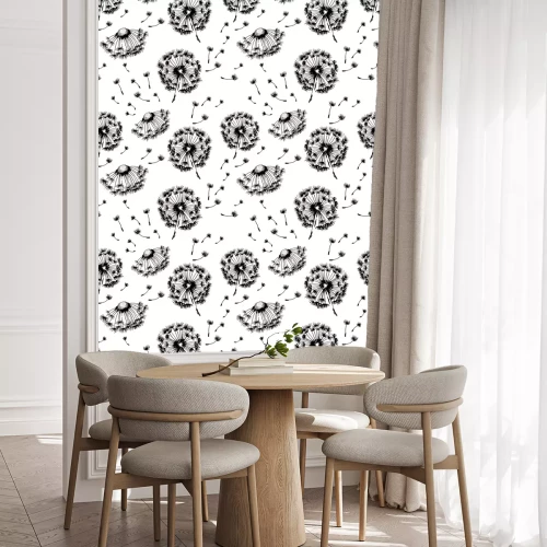 Tapete Schwarze minimalistische Pusteblumen auf weißem Hintergrund